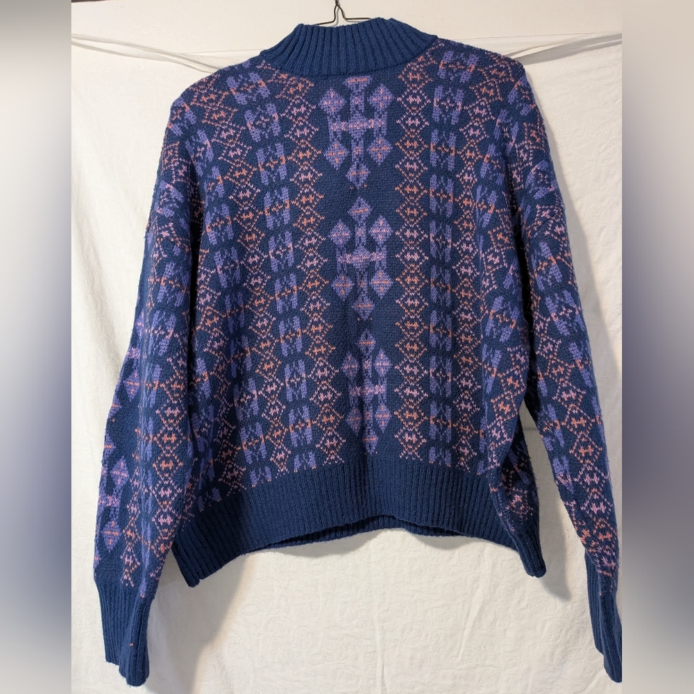 Lane Bryant Blue and Pink Patterned Turtleneck Sweater